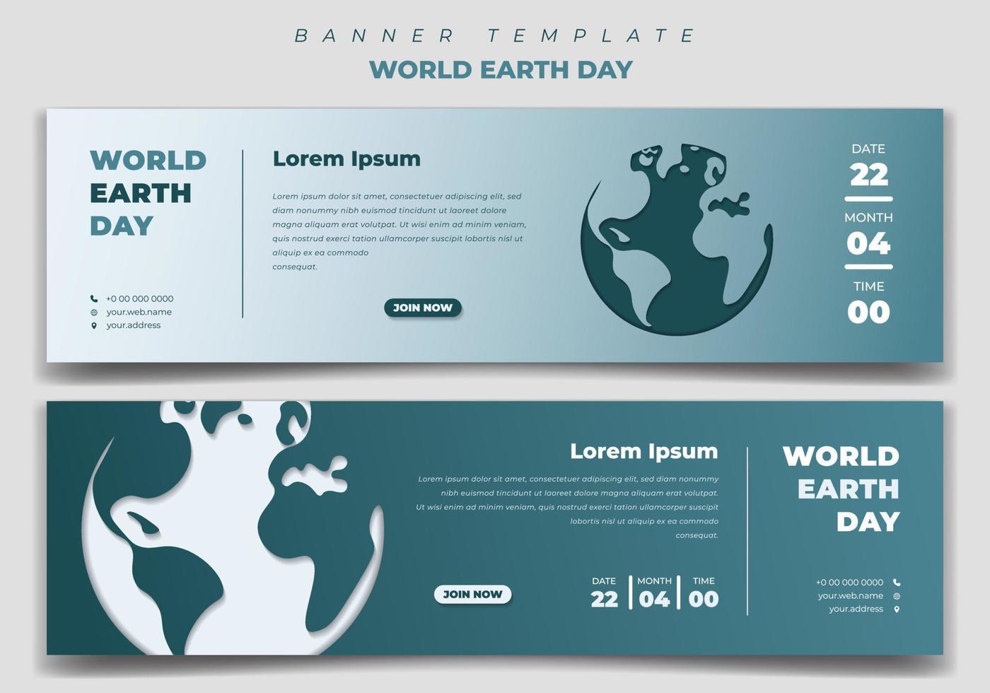 Set of Web banner template in landscape design for world earth day with paper cut of earth background. vector