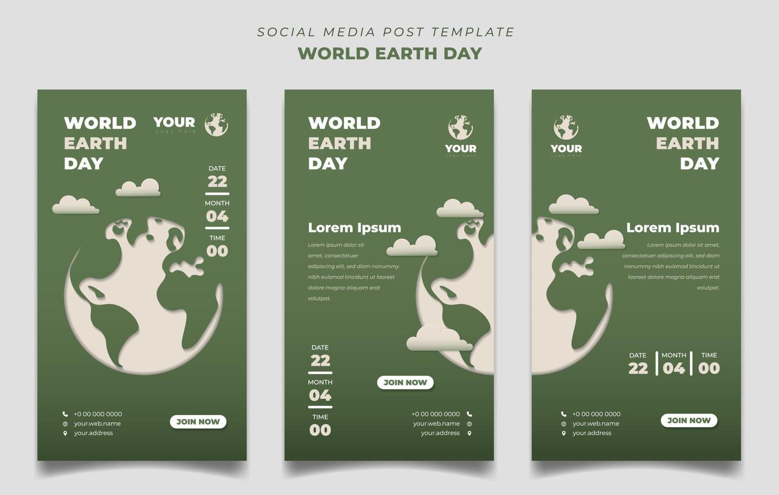 World Earth Day template with paper cut earth background design. Green social media post template in portrait design. vector