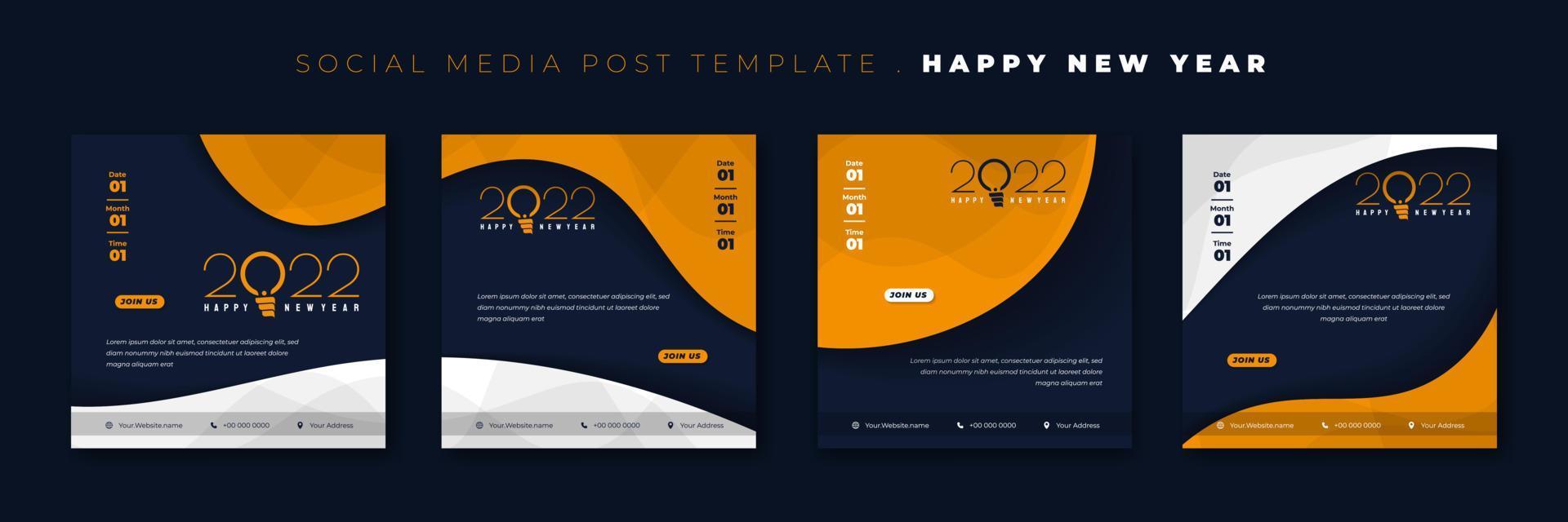 Set of social media post template with typography number of 2022. Happy new year 2022 template design. vector