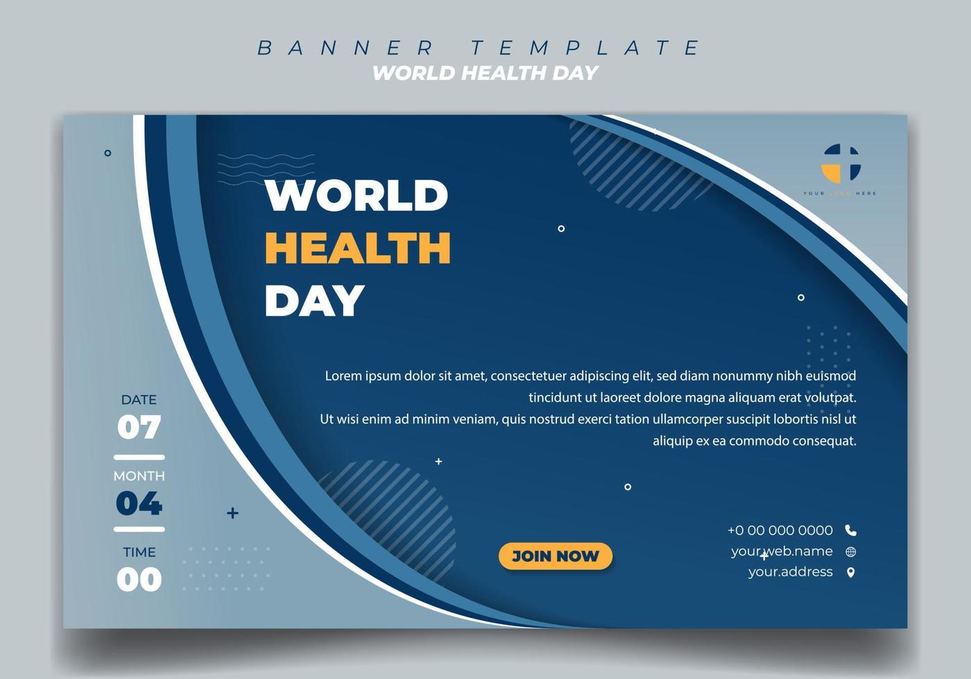 plantilla del día mundial de la salud para el diseño de banner de medios sociales con un elegante fondo azul. vector