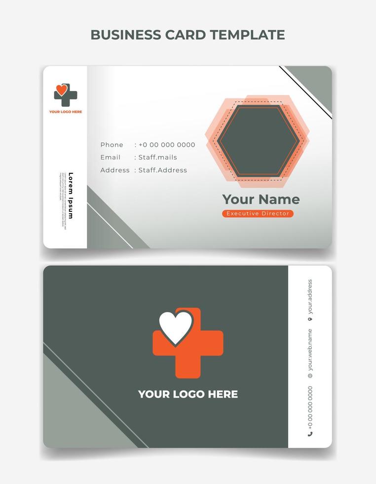 tarjeta de presentación en fondo blanco, verde y naranja con diseño simple. diseño de tarjeta de visita saludable. vector