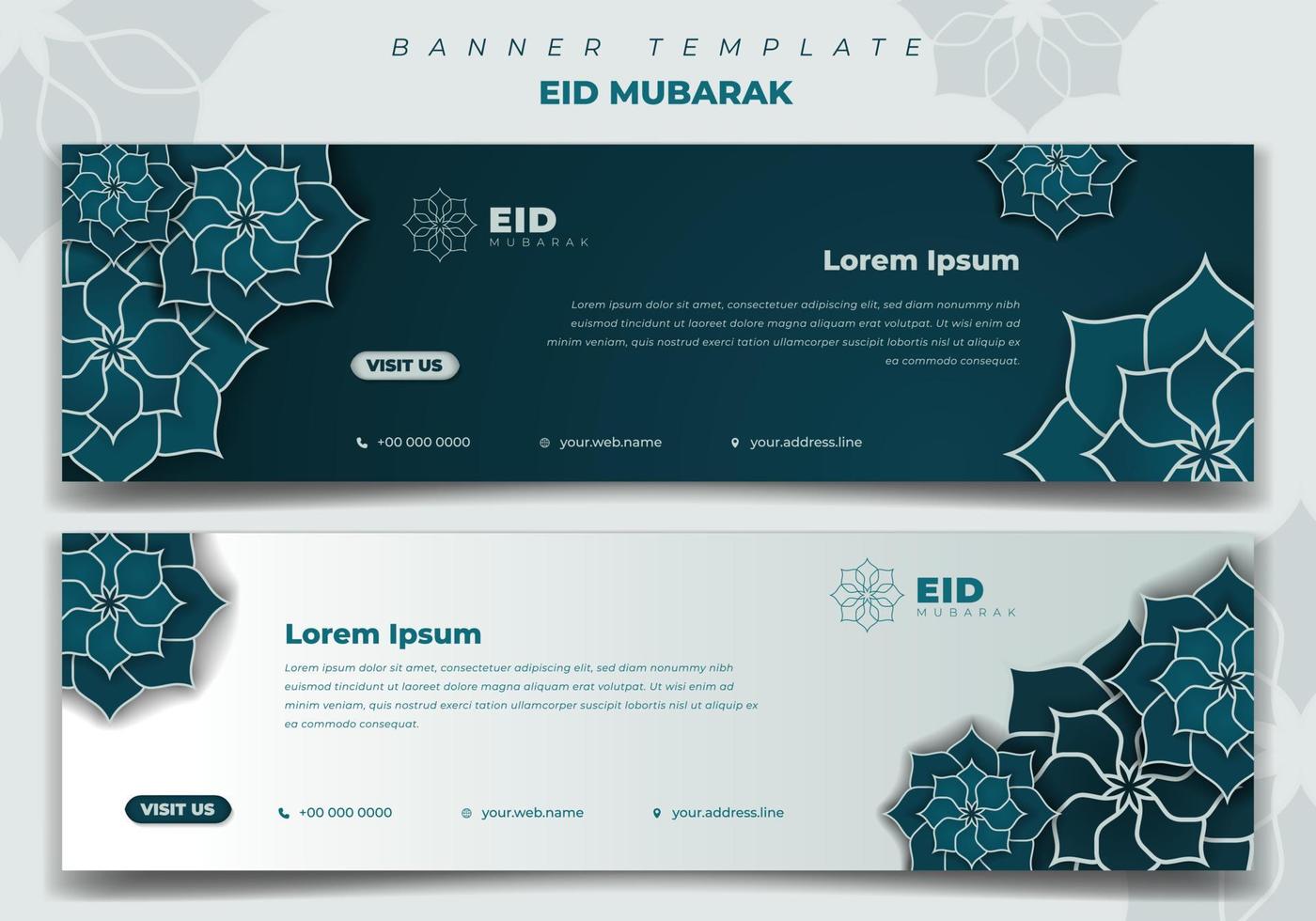 Web Banner background template with simple floral design for Eid mubarak vector