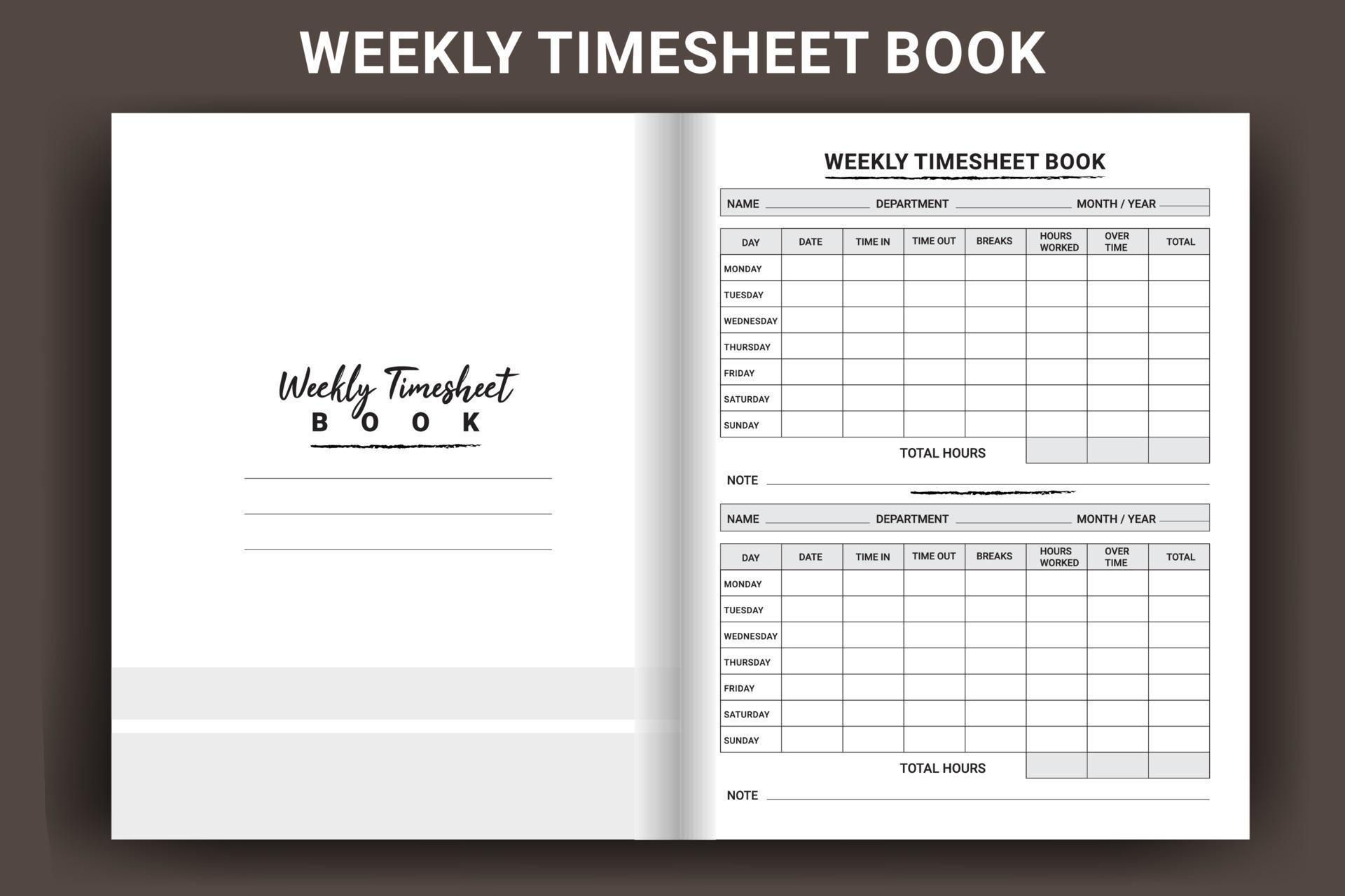 Weekly Timesheet journal template. Timesheet log book interior