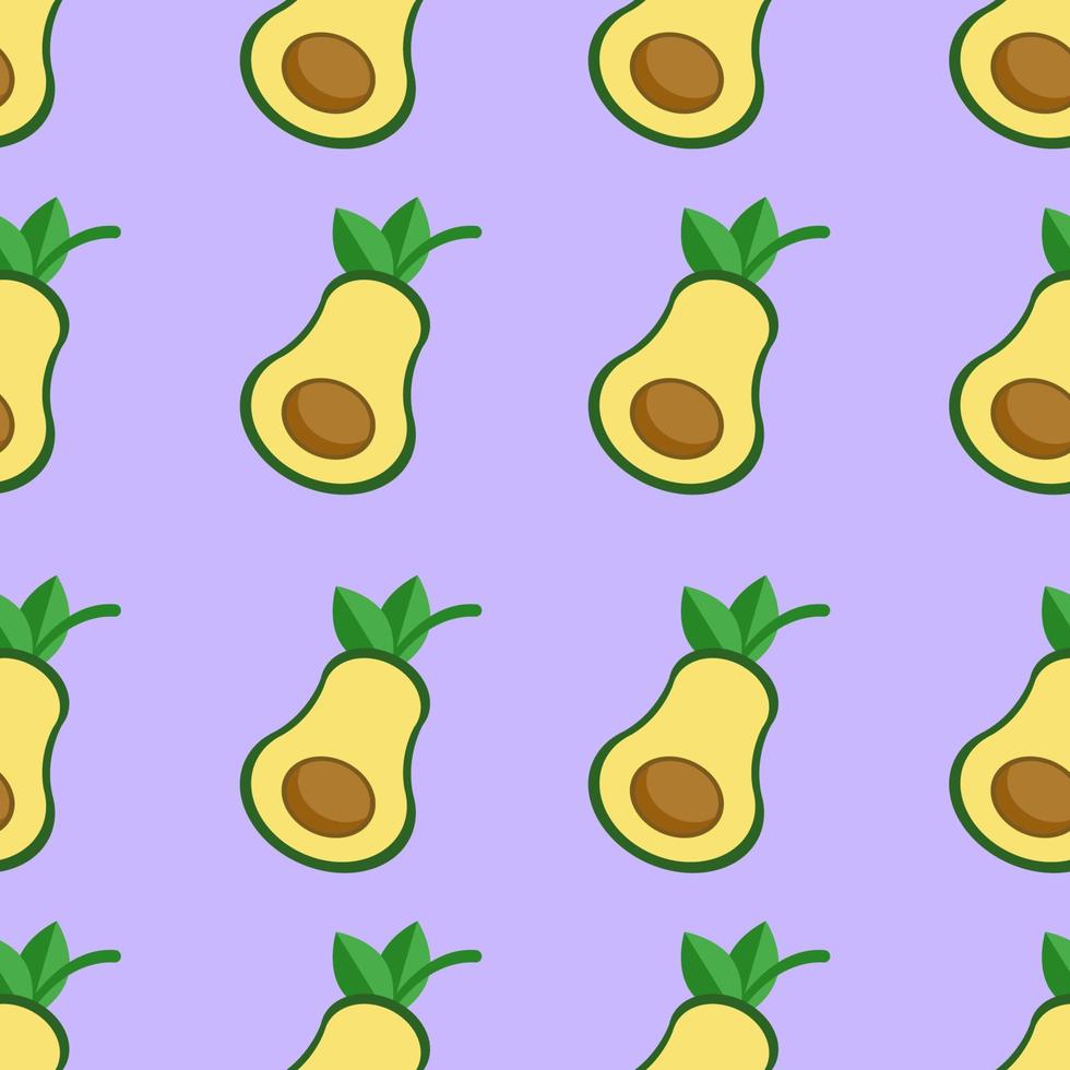 Avocado fruits seamless pattern with pastel purple background. Vector Illustration