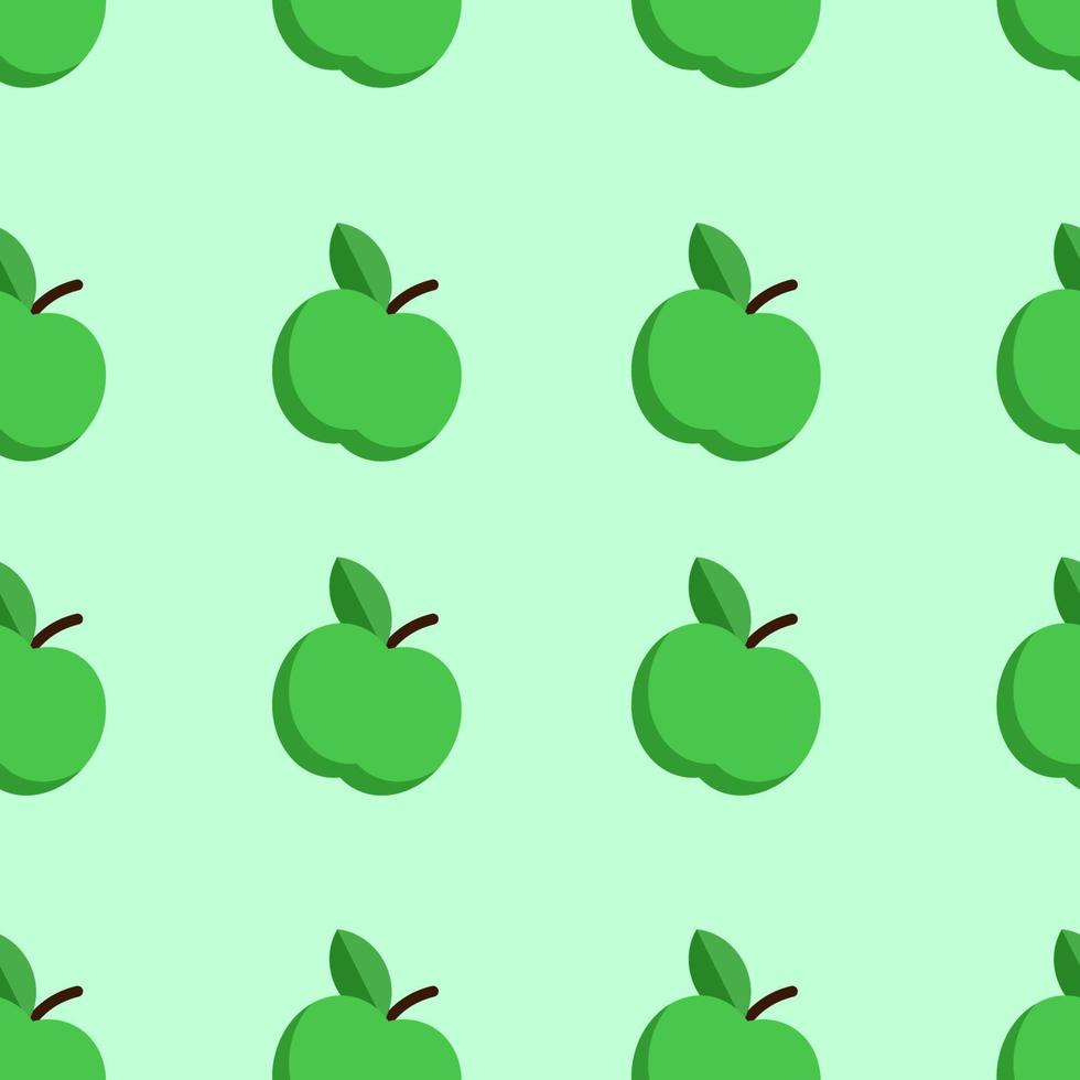 Green Apple fruits seamless pattern with pastel green background. Vector Illustration