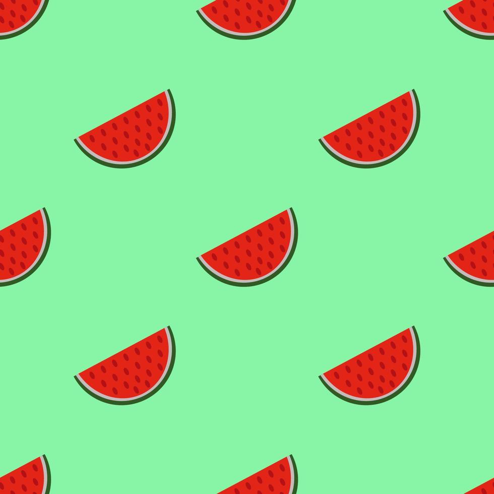 Watermelon fruits seamless pattern with green background. Vector Illustration