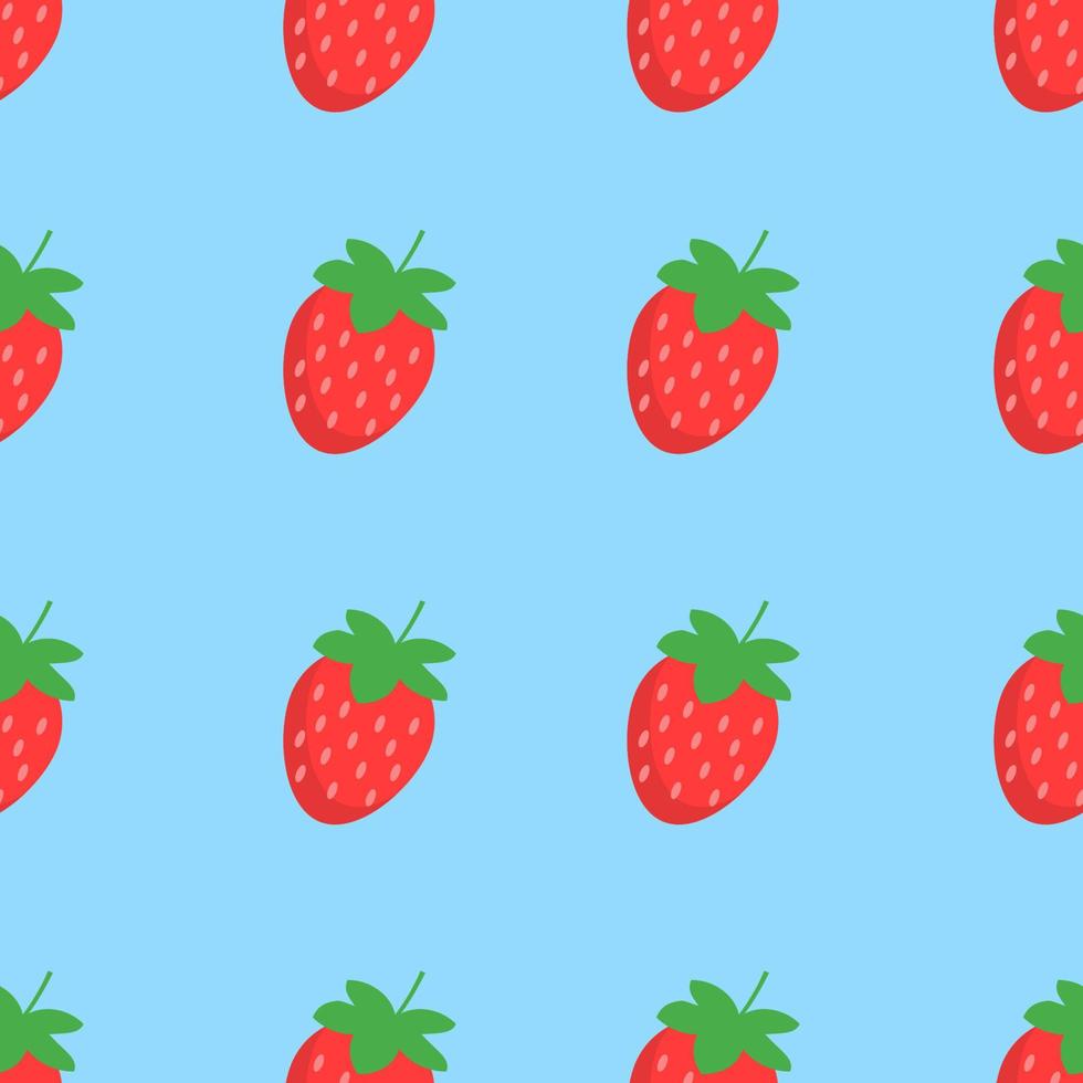 Strawberry fruits seamless pattern with blue background. Vector Illustration