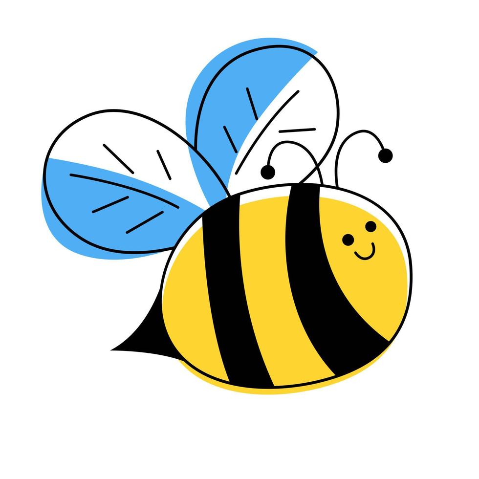 esboza una linda abeja voladora con acentos coloridos. personaje de mascota aislado para icono, logotipo, impresión. ilustración vectorial plana. vector