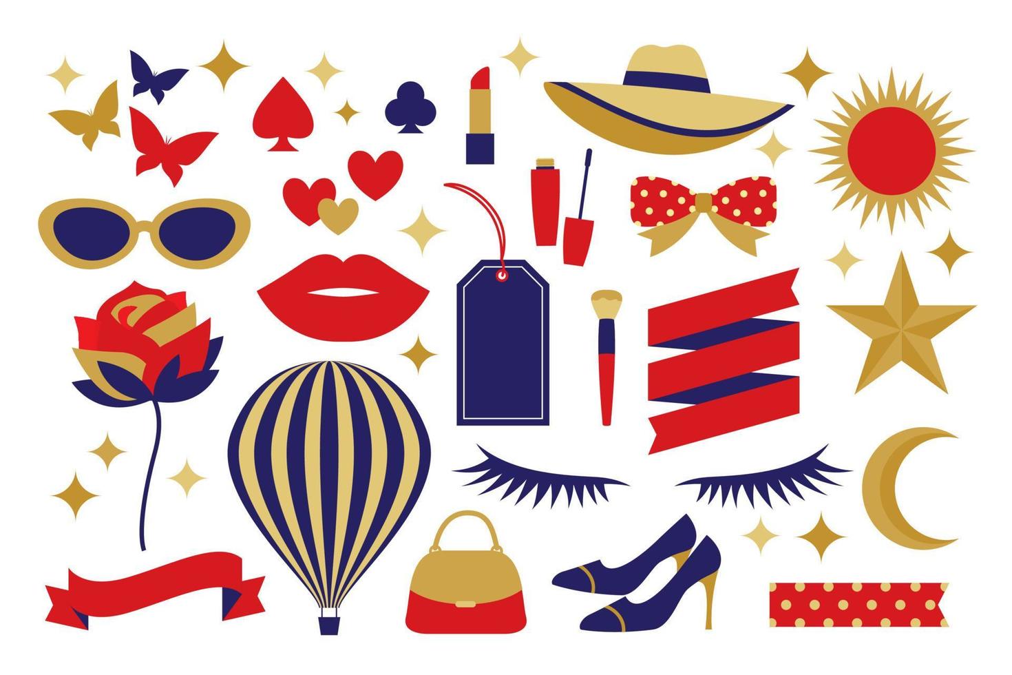 red gold and blue theme fashion stuff vector set for decorating your design project.