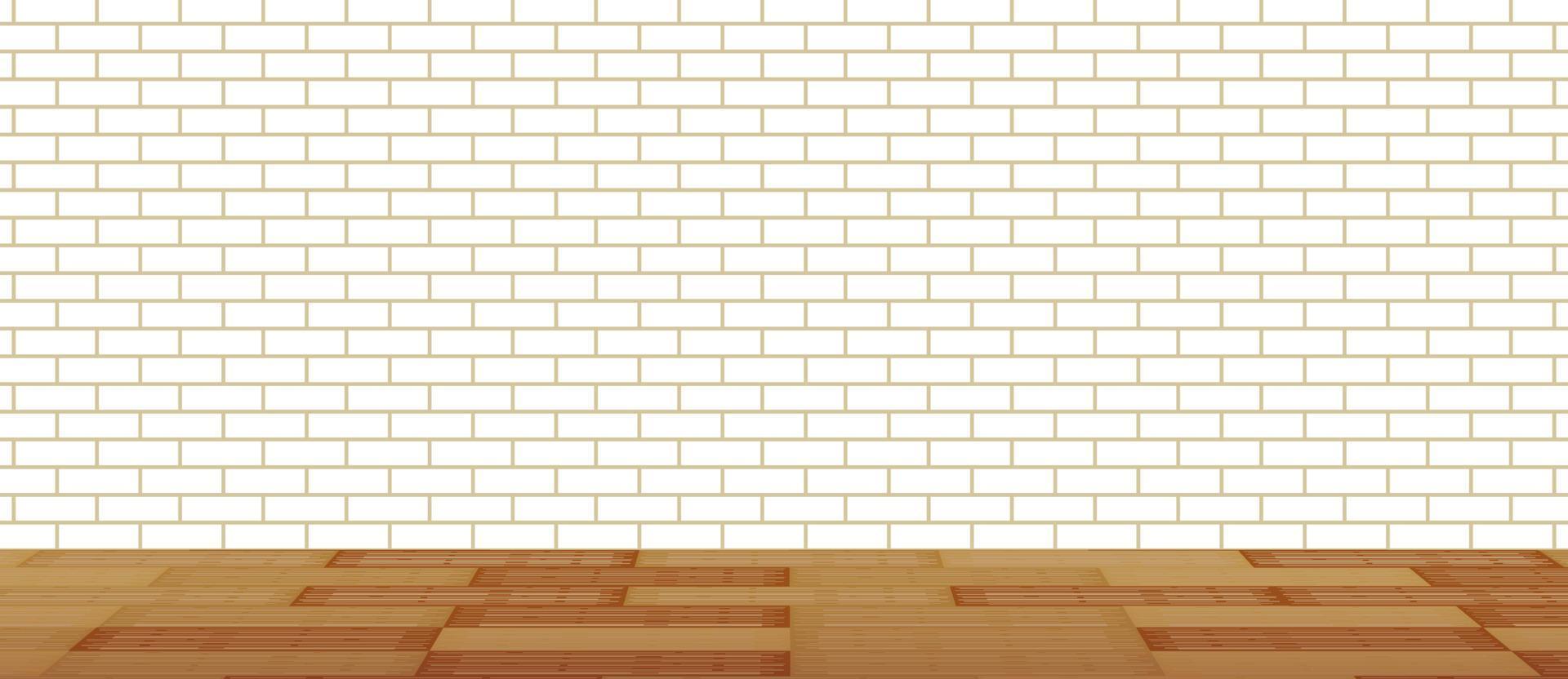 pared de ladrillo con fondo de piso de madera. vector