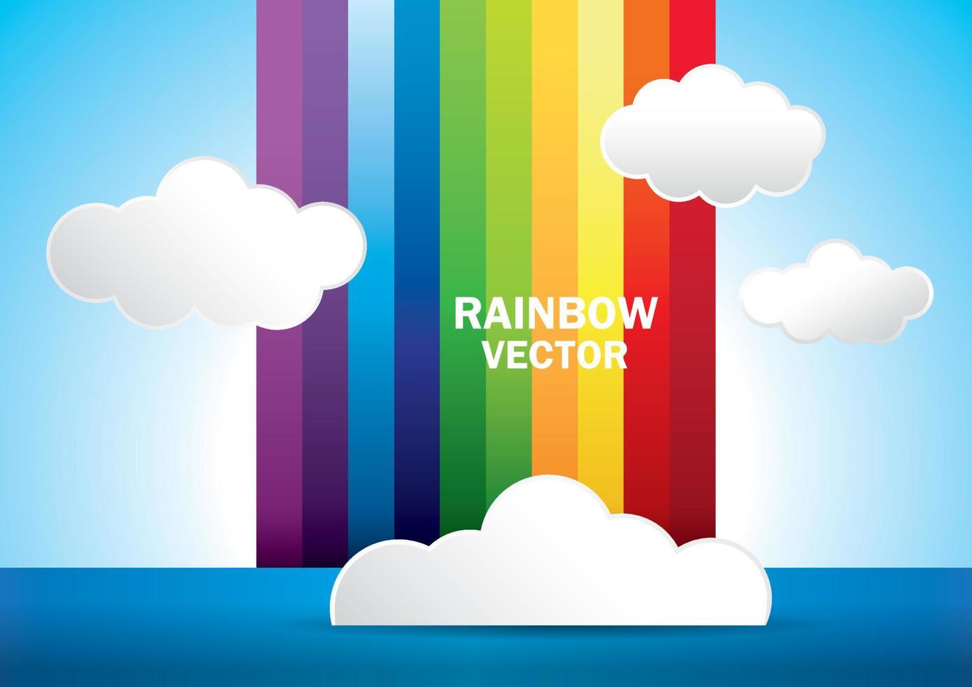 Rainbow and cloud with blue floor vector. vector