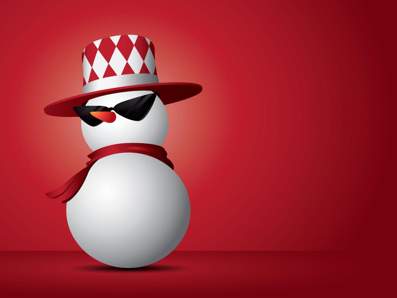 Cool snowman wear sunglasses with copy space on red background vector. vector