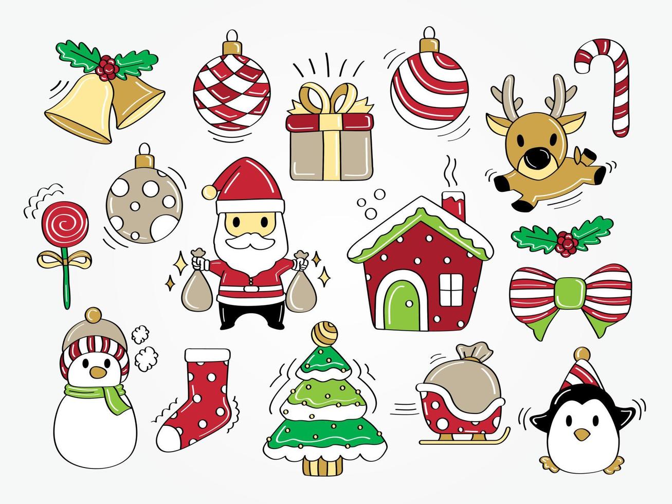 Cute and lively Christmas doodles vector set.
