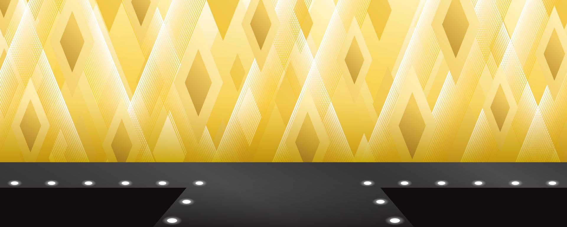 luxury golden backdrop on black stage with spotlight vector. vector