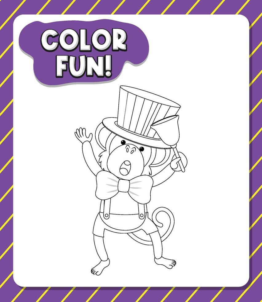 Worksheets template with color fun text and monkey outline vector
