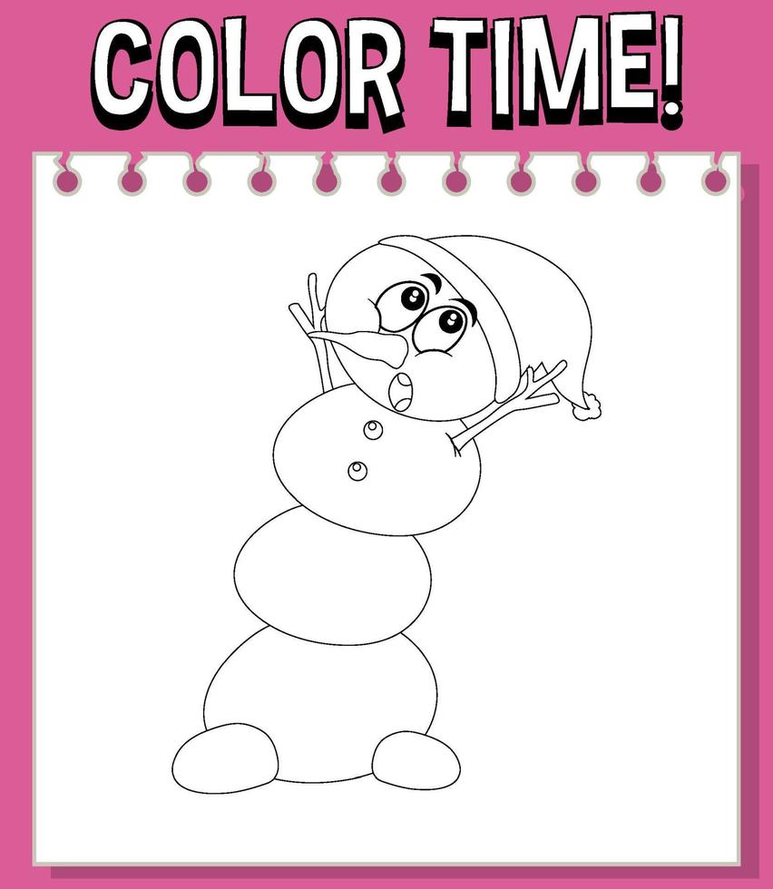 Worksheets template with color time text snowman outline vector