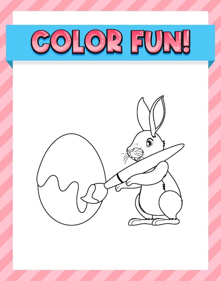 Worksheets template with color fun text and rabbit outline vector