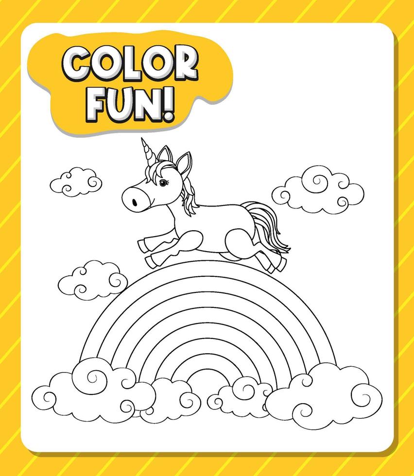 Worksheets template with color time text and Unicorn outline vector