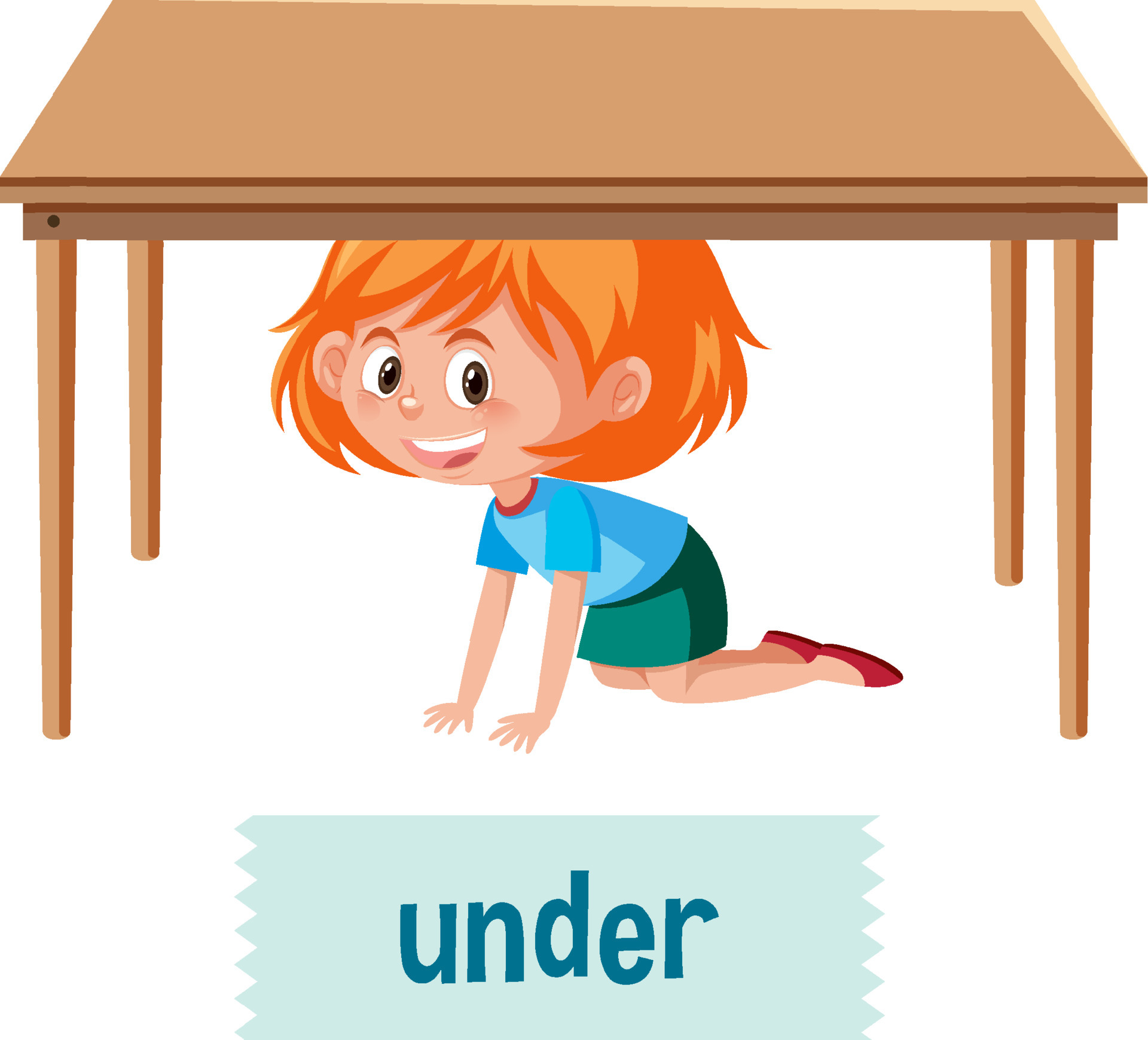 Preposition of place with cartoon girl and a table 6889186 Vector Art at Vecteezy Preposition of place with cartoon girl and a table 6889186 Vector Art at Vecteezy
