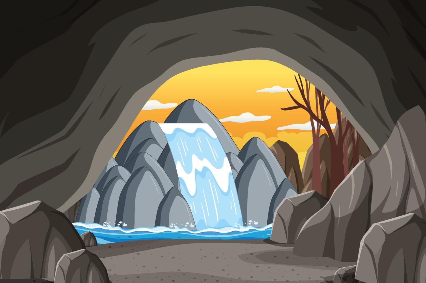 Inside cave landscape in cartoon style vector