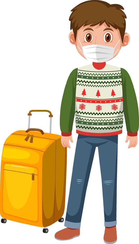 Man wearing mask with luggage vector