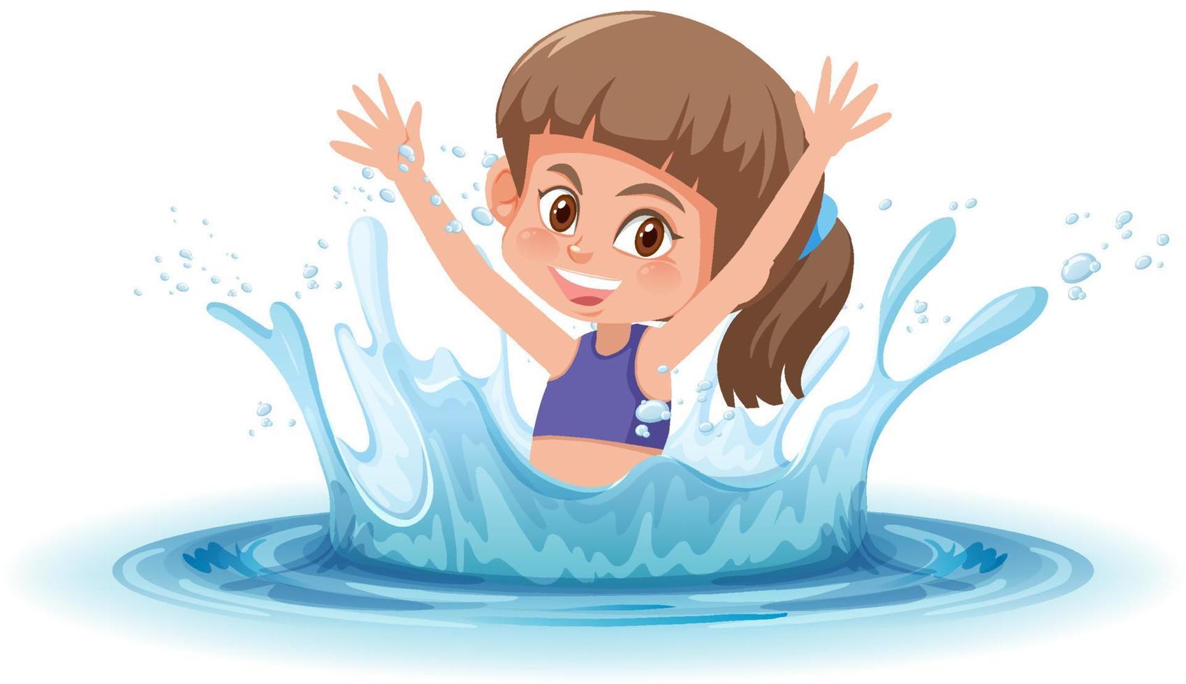 A water splash with fun girl on white background vector