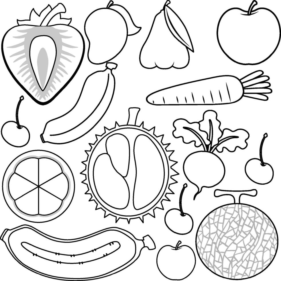 fruits andvegetables doodle outline vector