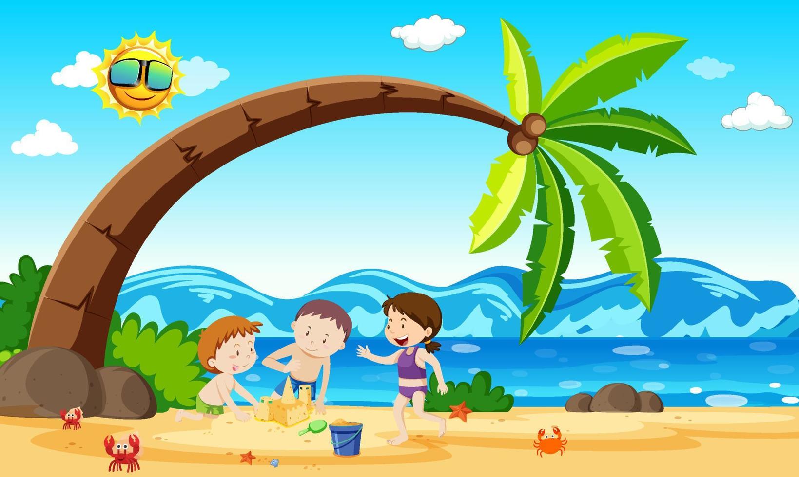 Children playing at the beach vector