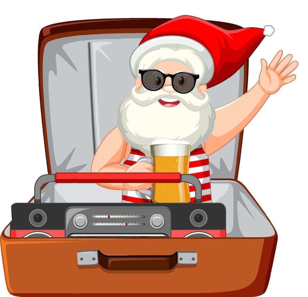 Christmas theme with Santa in a luggage on white background vector