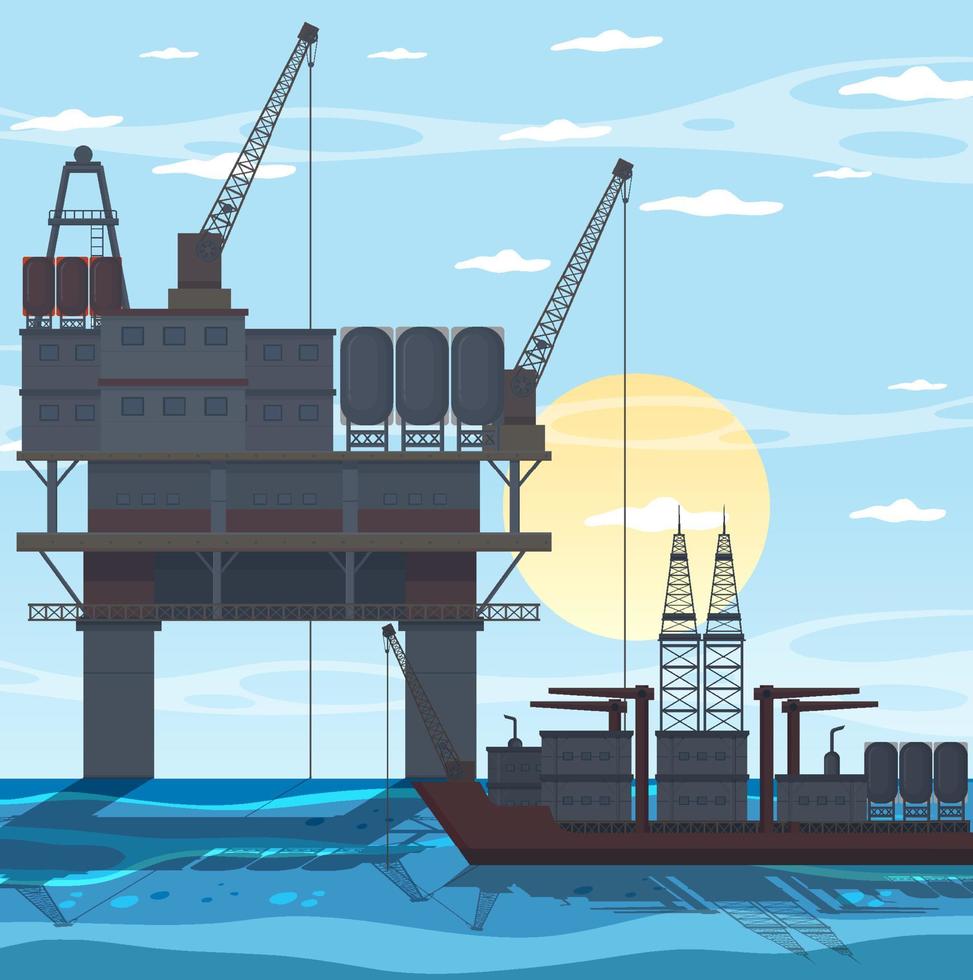 Petroleum industry concept with offshore oil platform vector