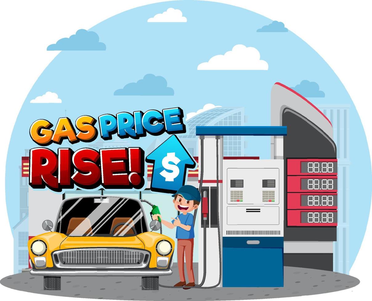 Gas station with gas price rise word logo vector