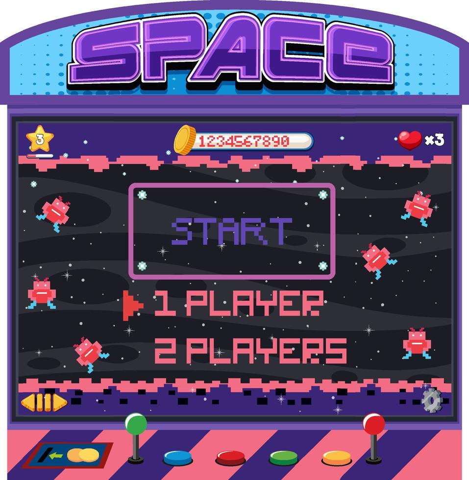 Retro arcade pixel space game interface vector