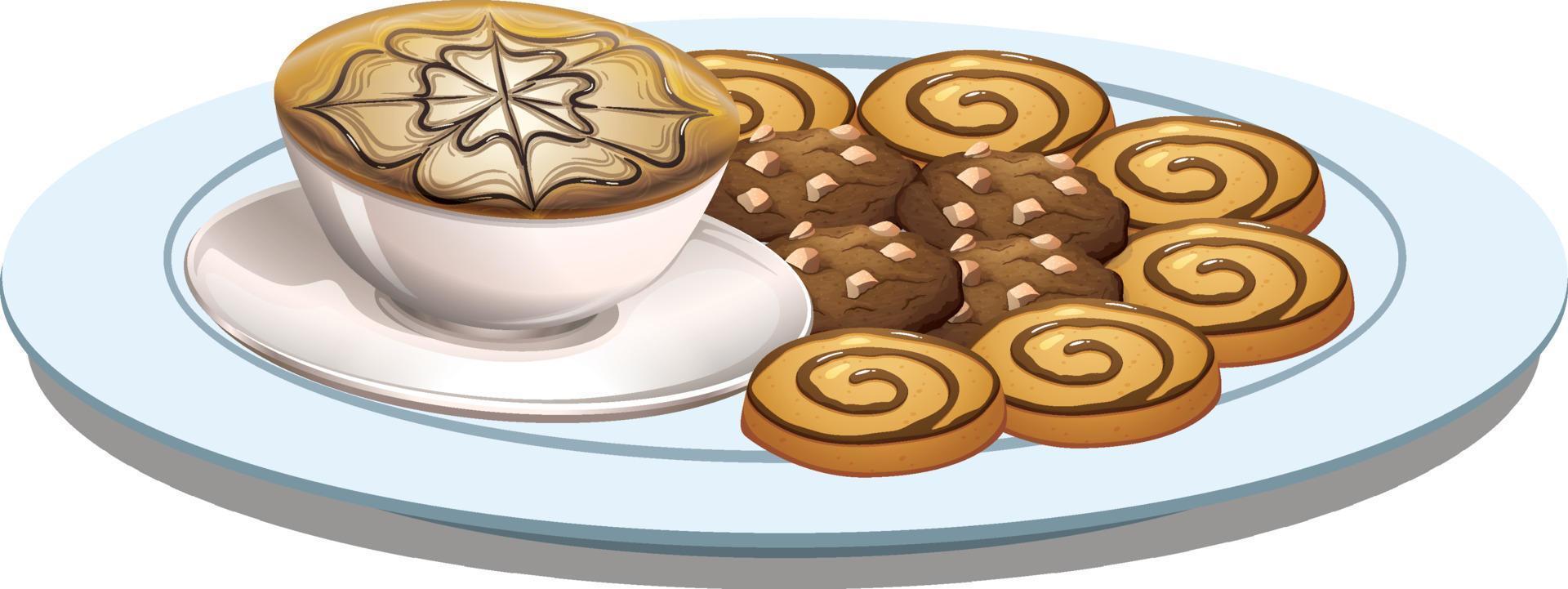 Cookies and coffee in a plate vector