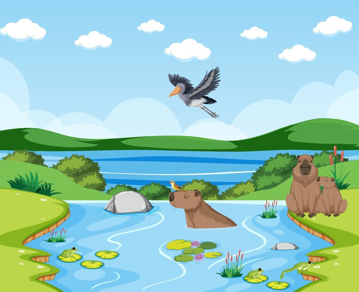 Scene with wild animals in the forest vector