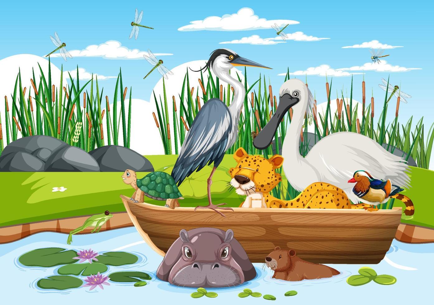 Many animals on the boat vector