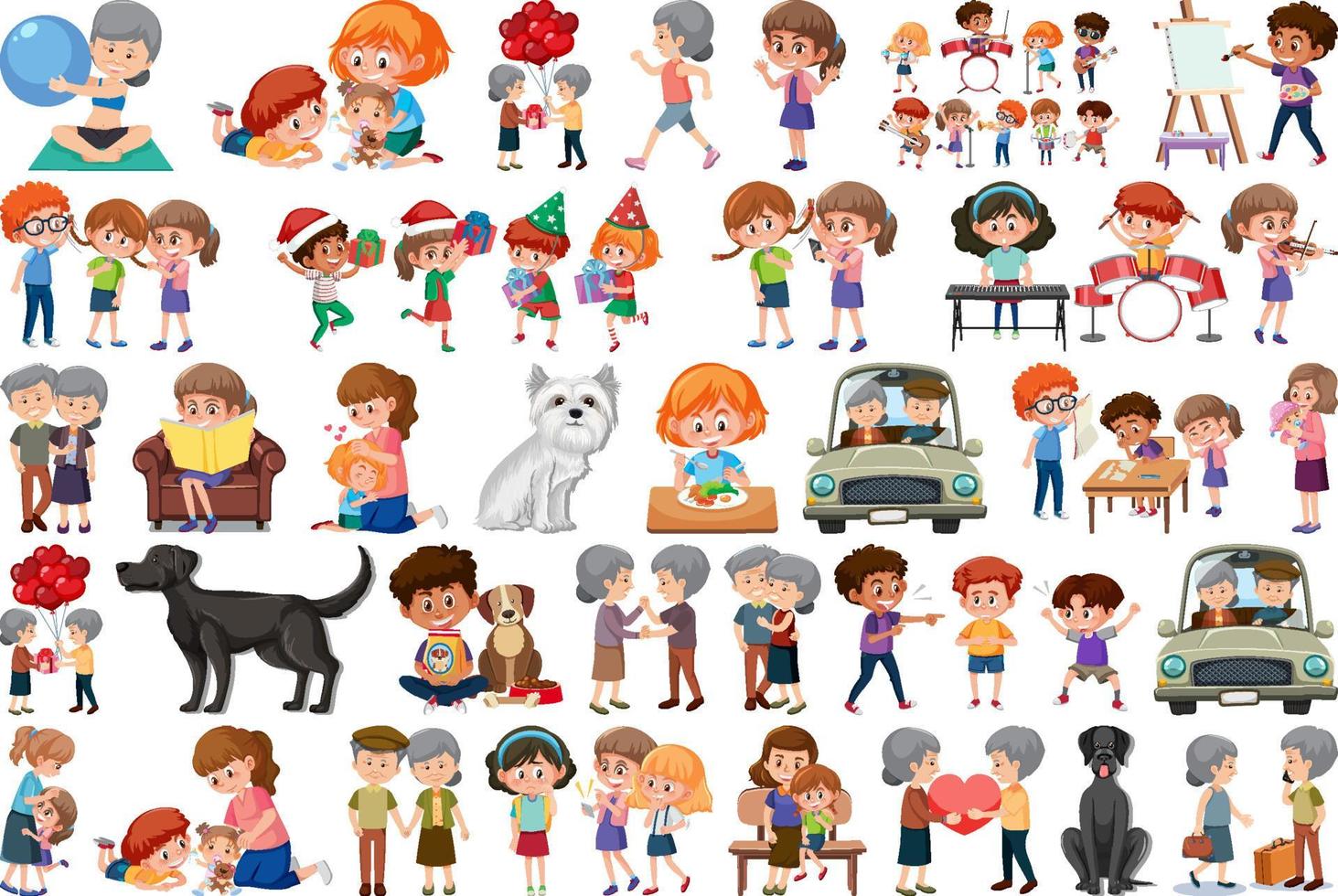 Set of different activities people in cartoon style vector