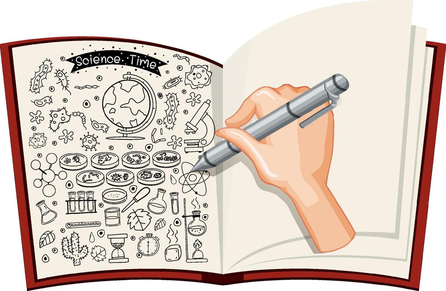 Hand drawn doodle icons on book vector