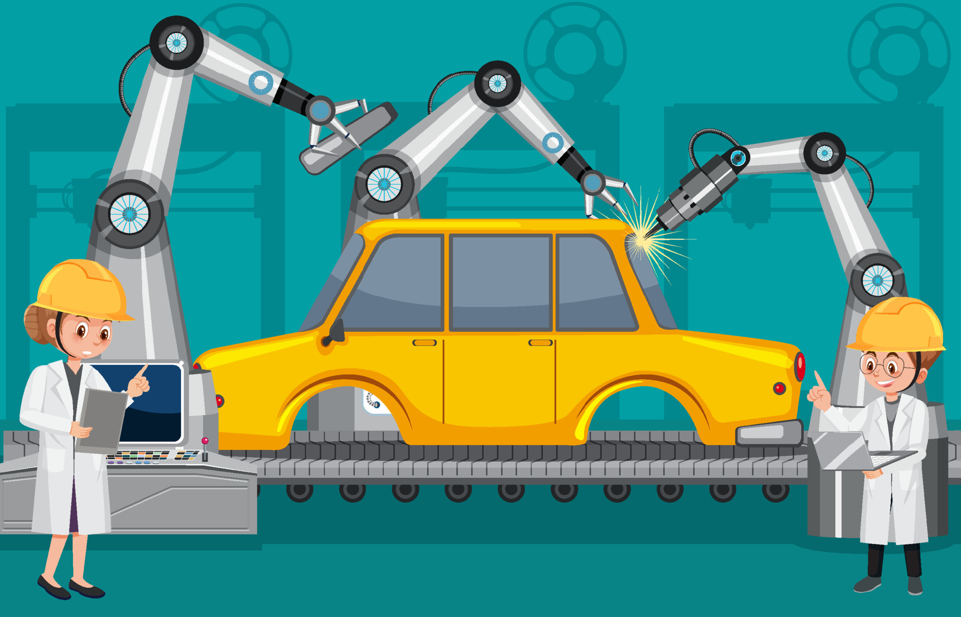 Car manufacturing automation concept 6889591 Vector Art at Vecteezy