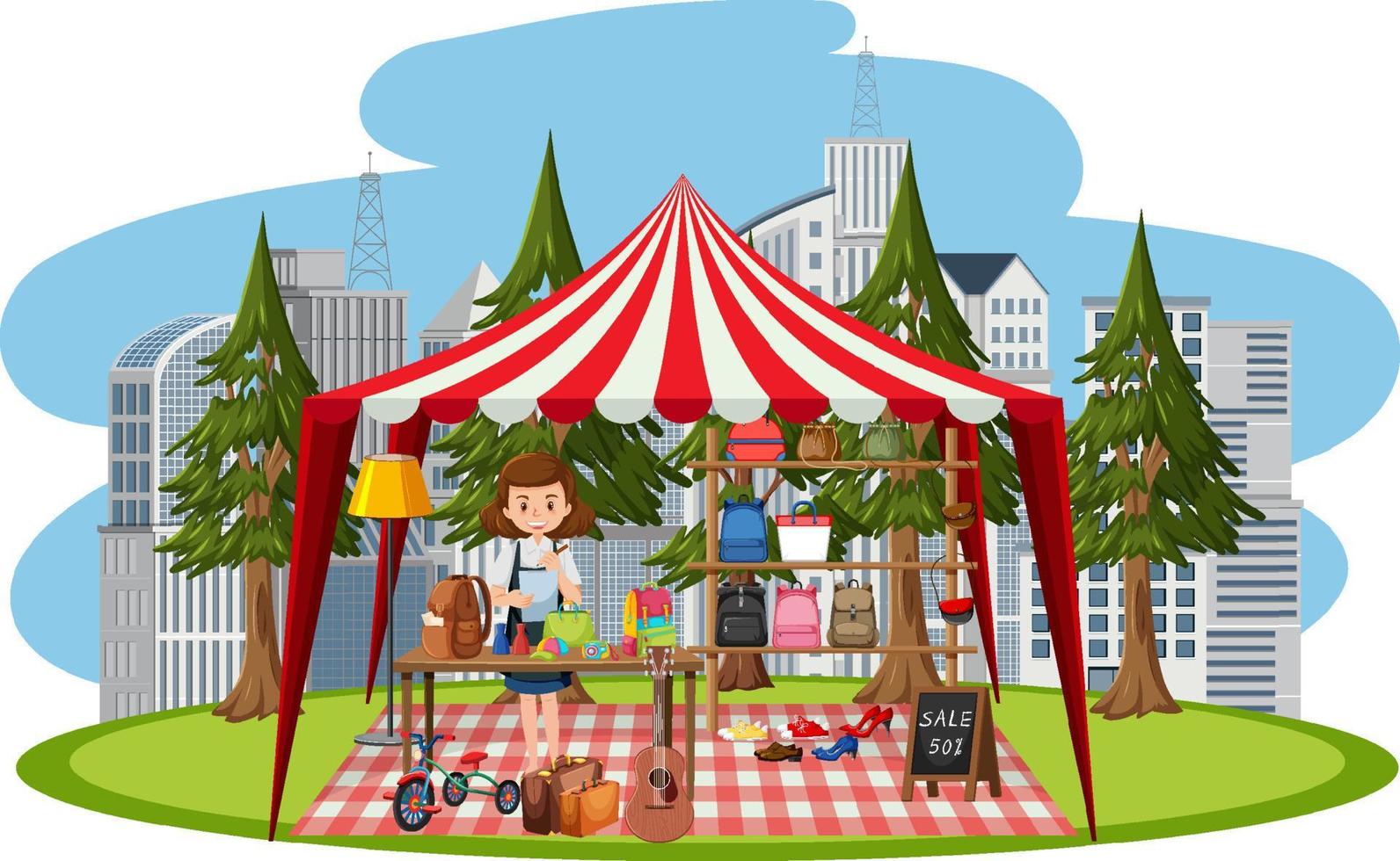 Flea market concept with second hand clothes shop vector