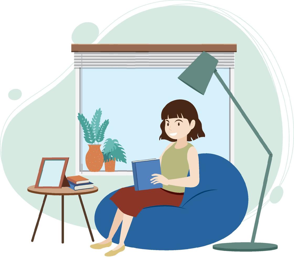 A woman spending time in the living room vector