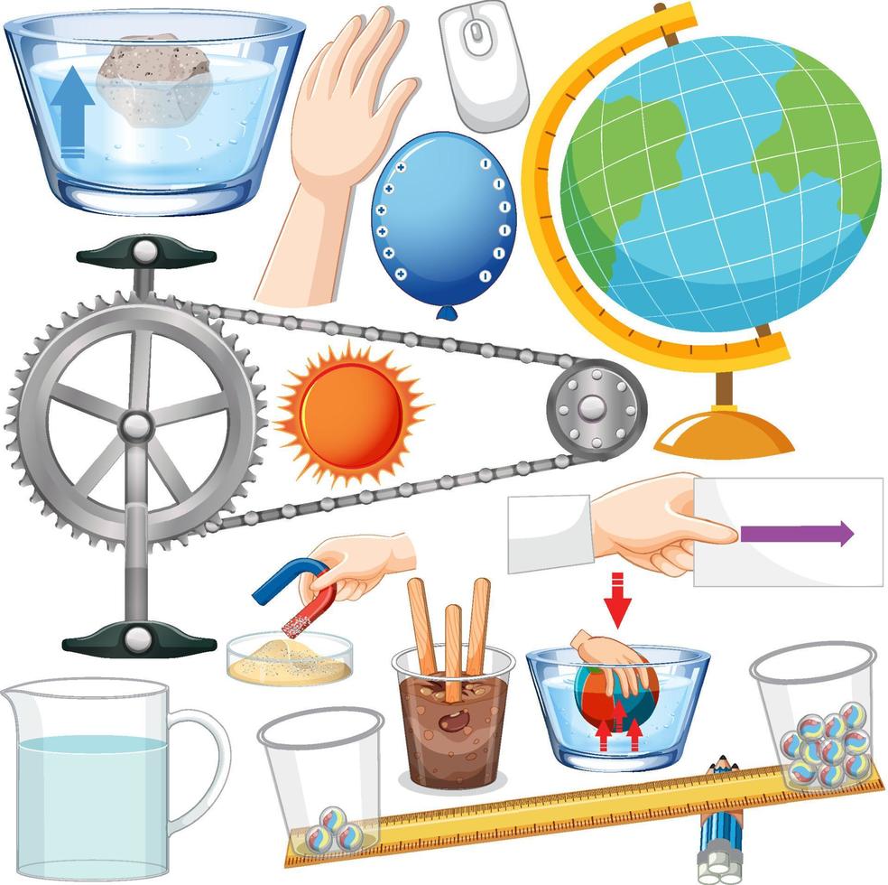 Different science equipments on white background vector