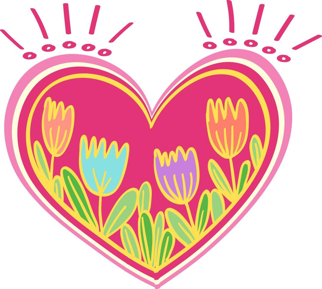 Tulip flowers in a pink heart vector