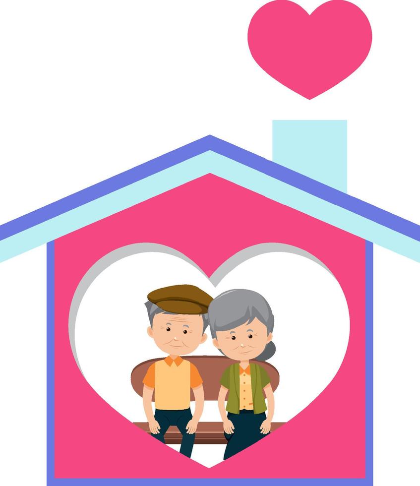 Cute old couple in a pink house vector