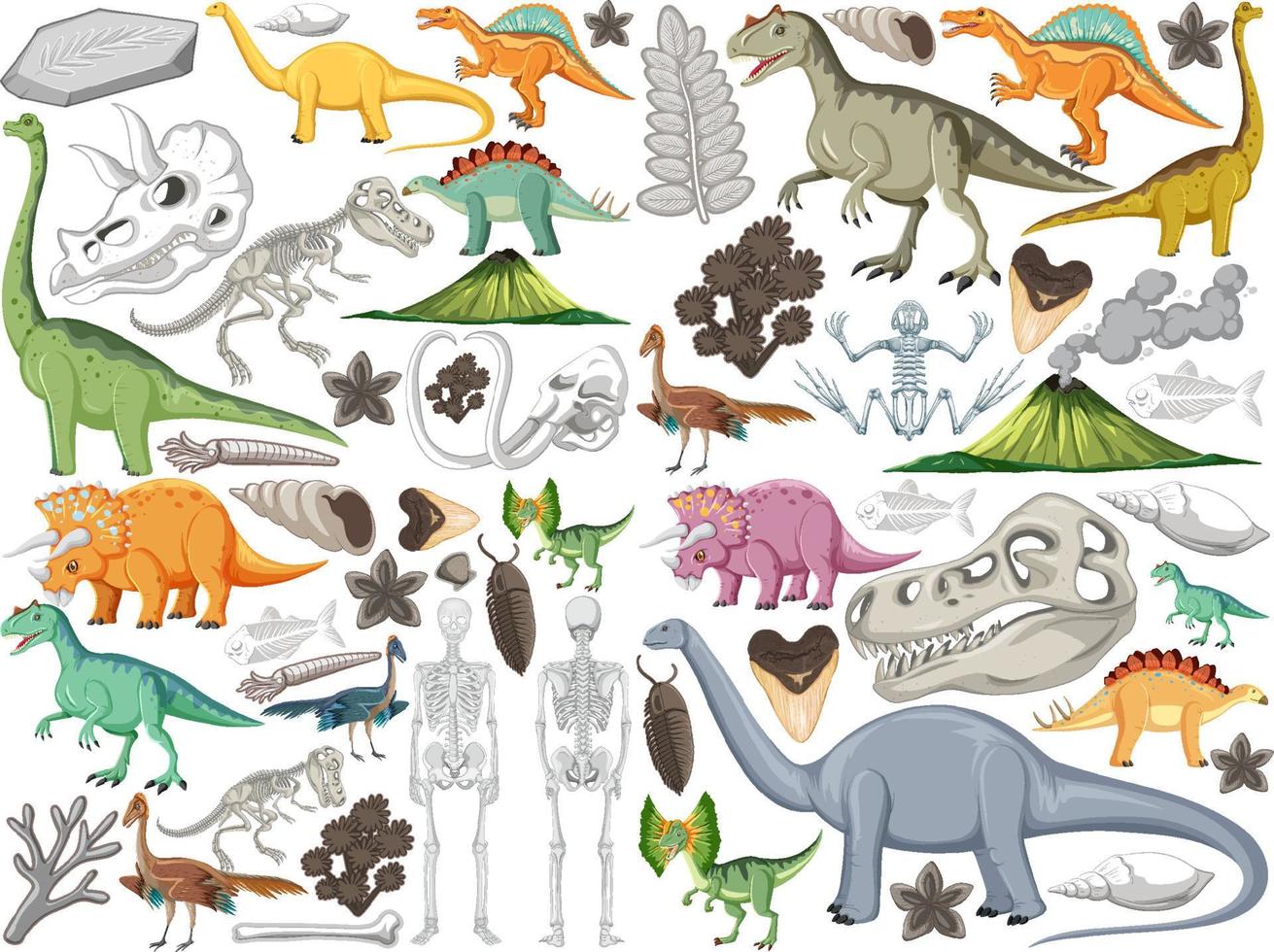 Set of different prehistoric dinosaur animal vector