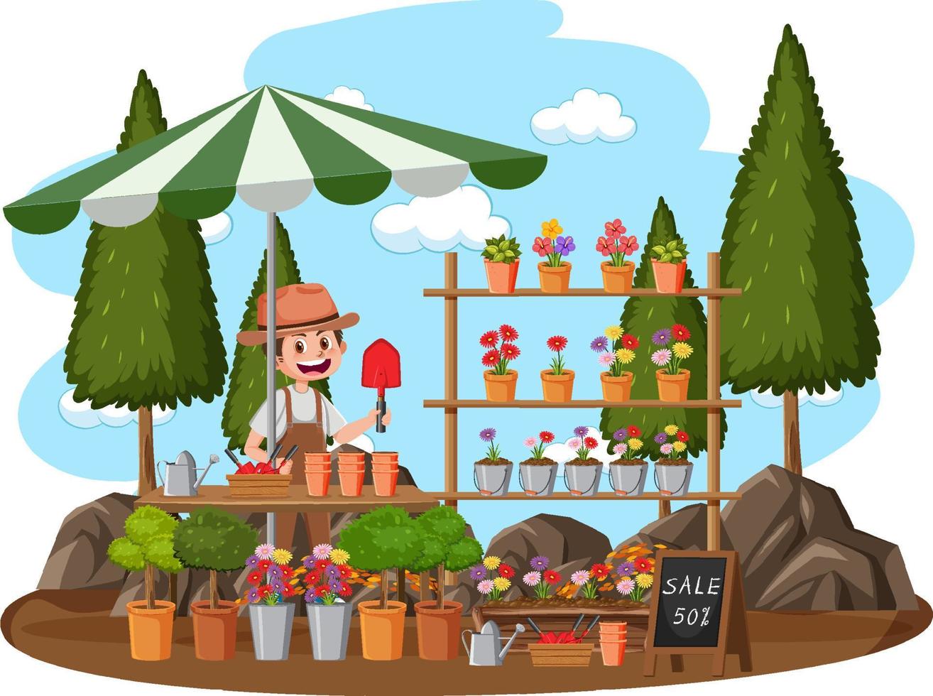 Flea market concept with plant shop vector