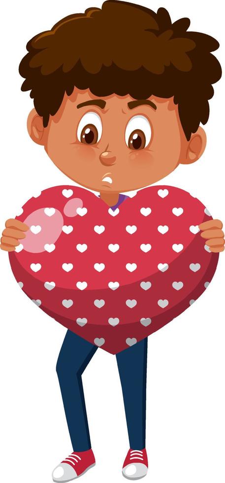 A boy holding heart in cartoon style vector