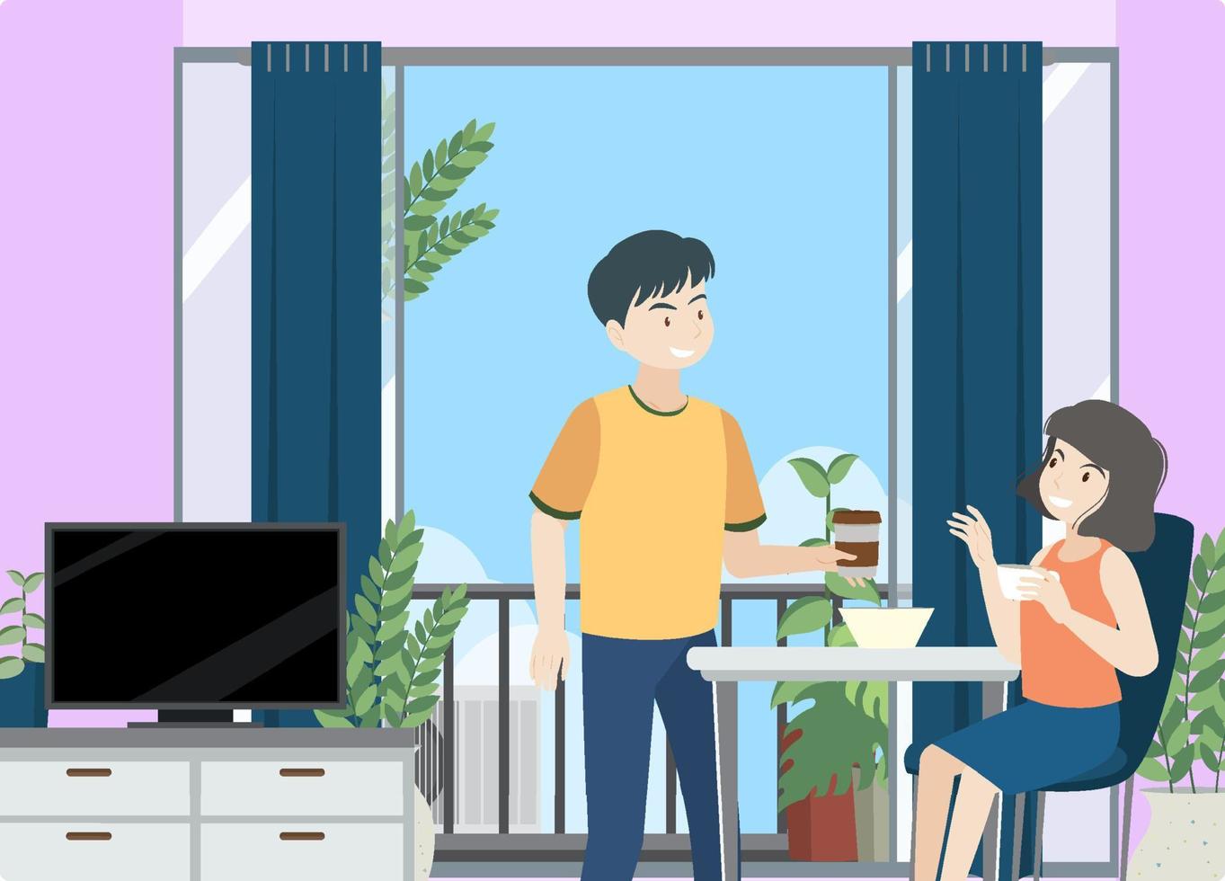 Man and woman eating at home vector