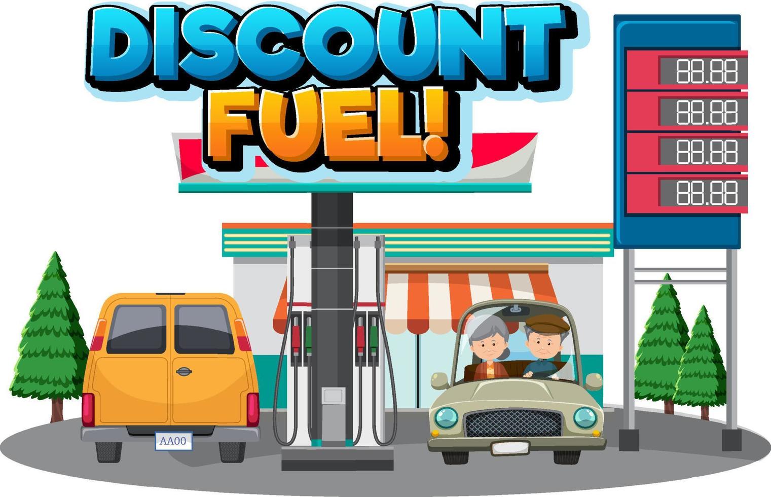 Oil pump cartoon with discount fuel logo vector