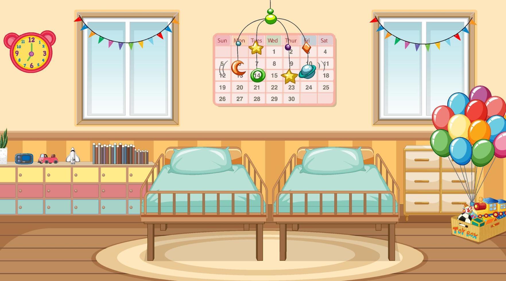 Room with baby beds and balloon vector