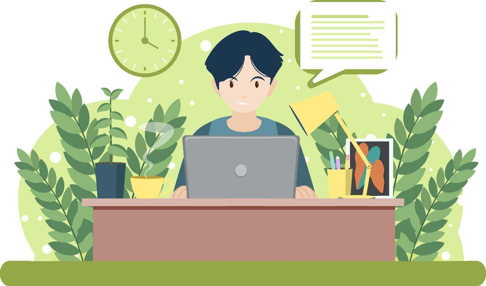 Man working on laptop at home vector